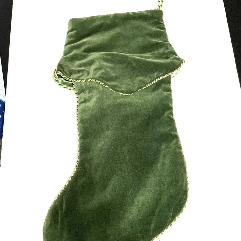 Christmas Poinsettia Stocking Cotton Wool Blend Green Rope Tassel